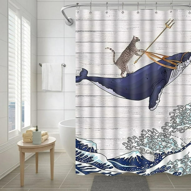 Dolphin Printed Waterproof Polyester Fabric Bathroom Shower Curtains 180*180